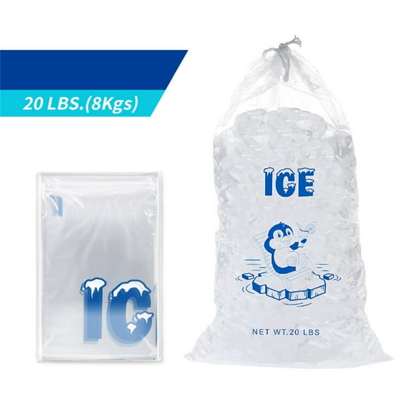 LQXZWJY Plastic Ice Bags 8 Lb/10 Lb/20 Lb with Draw String Closure Pack 10,Plastic Ice Bags for Ice Storage