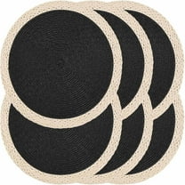 LQXZWJY Round Braided Placemats Set of 4 Table Mats for Dining Tables Woven Washable Non-Slip Place mats 15 in(Black, 4pcs)