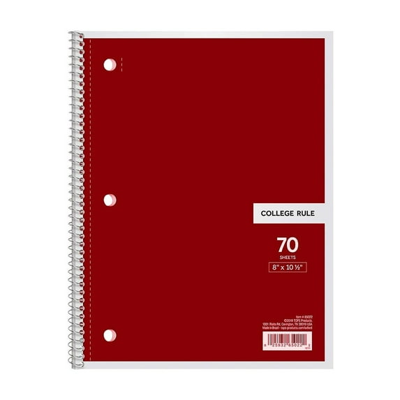 LQXZWJY Spiral Notebook, 1 Pack, 1 Subject, College Ruled, 70 Sheets, 8 x 10-1/2", 3 Hole Punched, Bulk College Ruled Spiral Notebook, Single Subject Spiral Notebook Bulk, Red