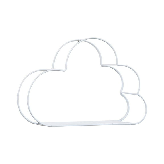 LQXZWJY White Cloud Shape Floating Shelves Wall Decor,White Metal Wire and Wood Base Wall Mounted Shelf Decorations for Home Bedroom Living Room - Set of 1