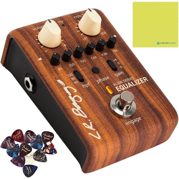 LR Baggs Align Series Equalizer Acoustic Guitar EQ Pedal Bundle w/ 12x Fender Picks and Liquid Audio Polishing Cloth