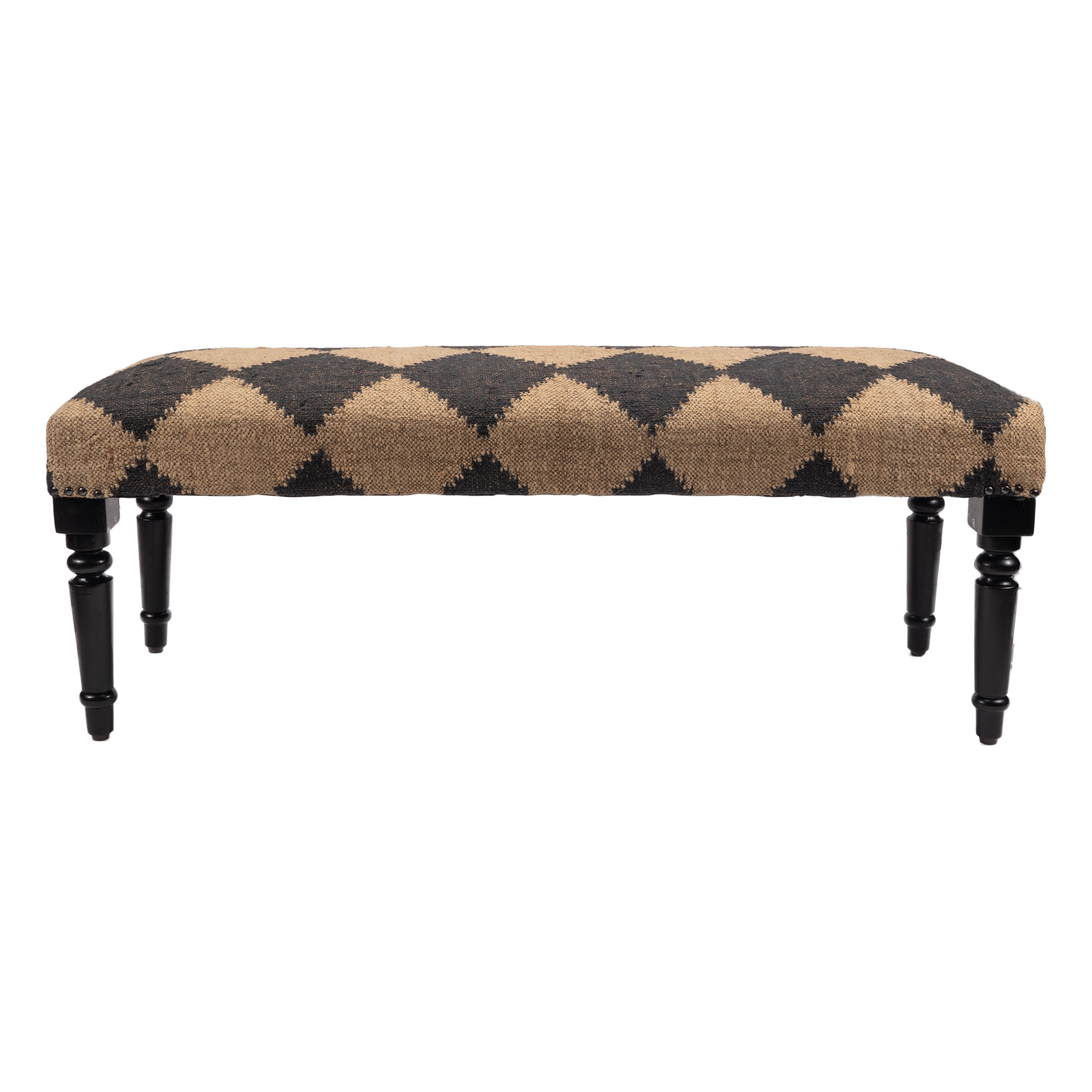 Beige 47" Natural Wood Backless Upholstered Bedroom Bench