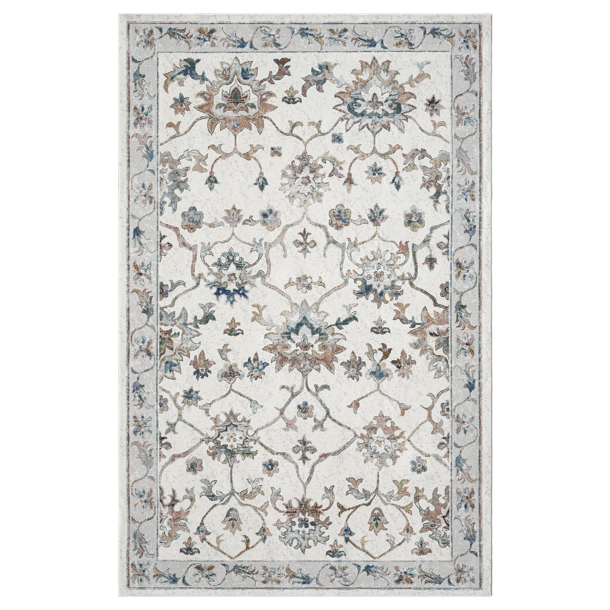 LR Home Ada 2'3" x 8'9" Ivory Bordered Floral Durable Indoor Area Rug
