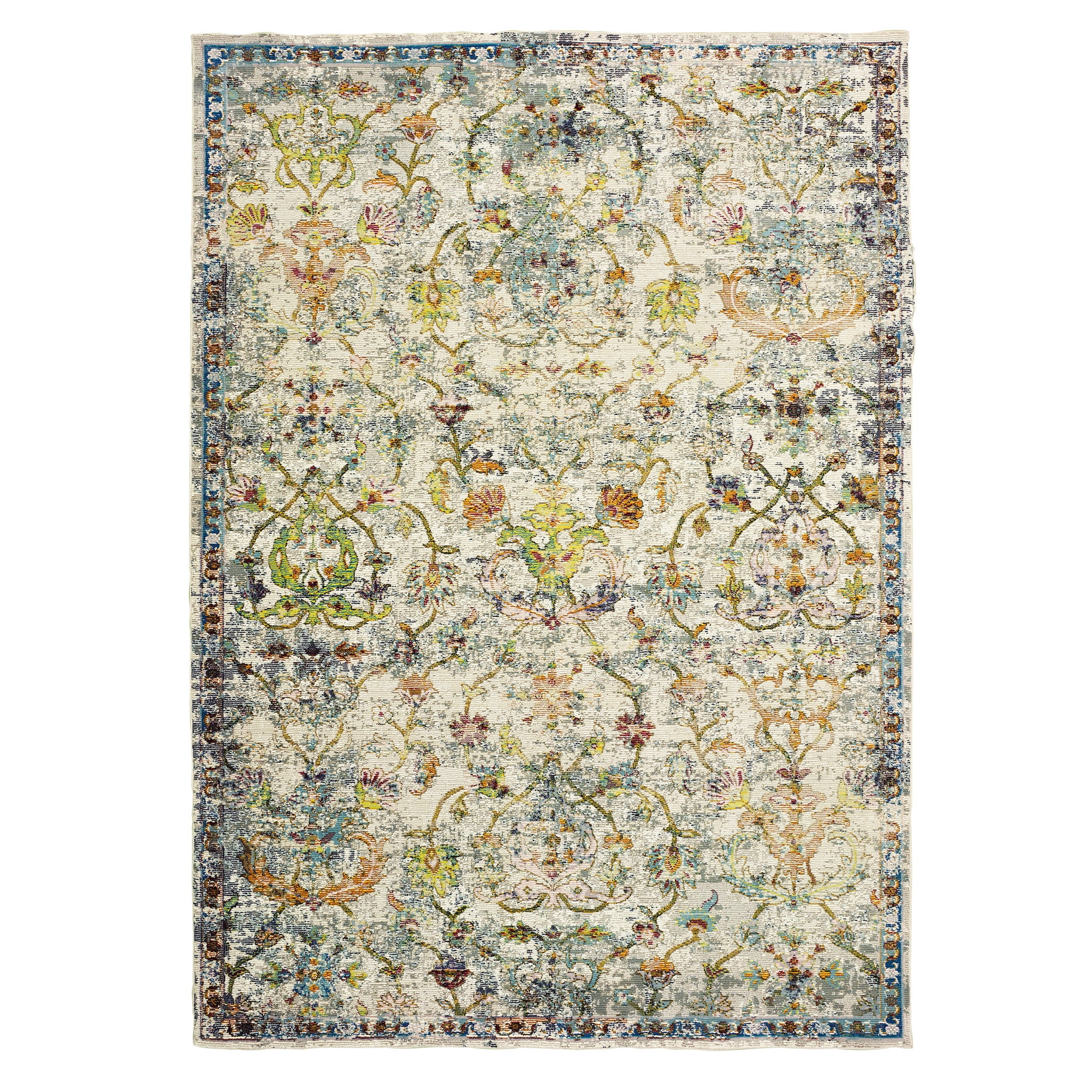 LR Home Ada 5' x 8' Green/Gray Distressed Floral Indoor Area Rug