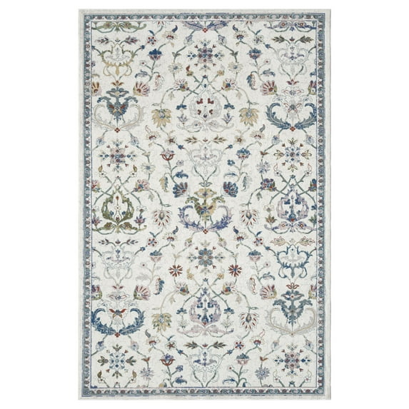 LR Home Ada 5' x 8' Ivory Distressed Floral Indoor Area Rug