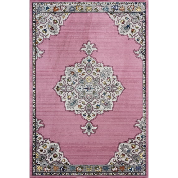 LR Home Ada 7'6" x 9'6" Pink Medallion Durable Indoor Area Rug
