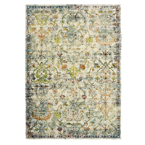 LR Home Ada 7'9" x 9'9" Green/Gray Distressed Floral Indoor Area Rug