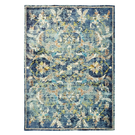 LR Home Ada 8'9" x 11'9" Navy Blue Floral Durable Indoor Area Rug