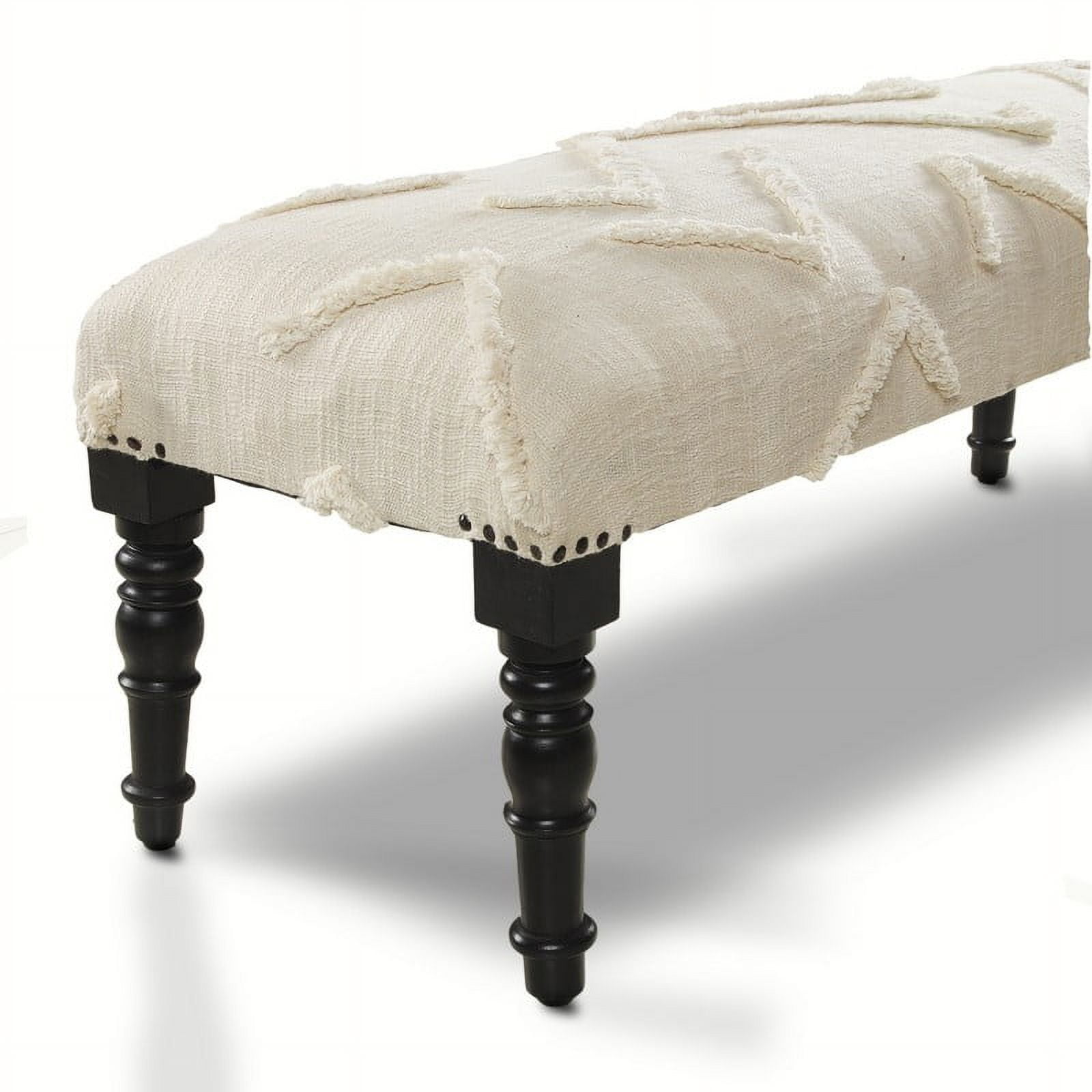 Elegant Cream Tufted Cotton Bench with Wooden Legs, 47"