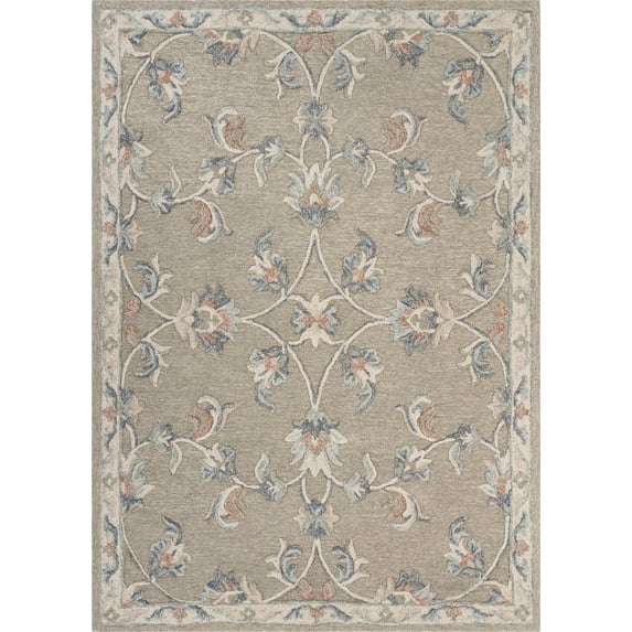 LR Home Aiden 5' x 7' Tan/Cream Floral Wool Indoor Area Rug