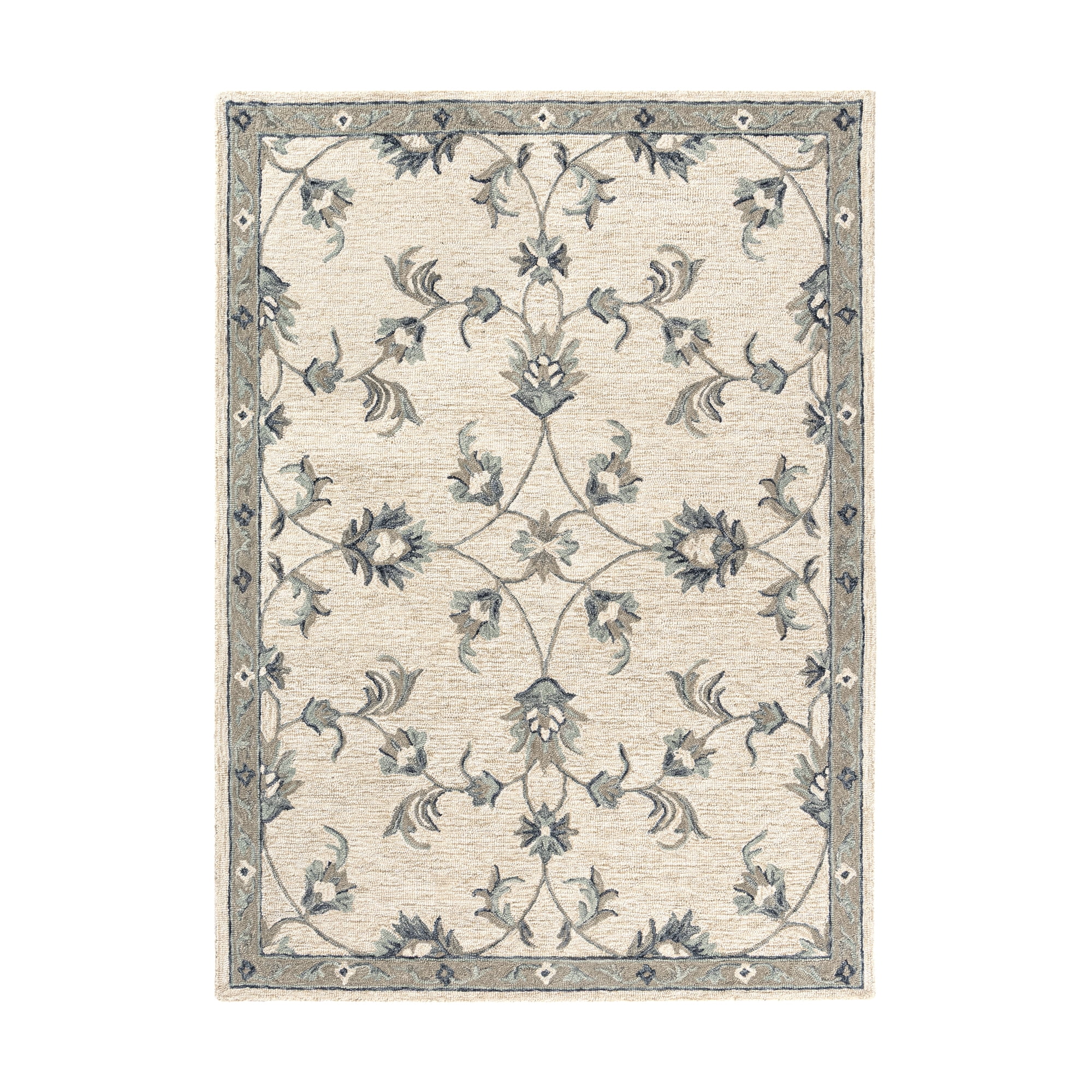 LR Home Aiden 7' x 9' Ivory/Light Blue Floral Wool Indoor Area Rug ...