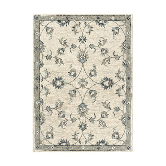 LR Home Aiden 7' x 9' Ivory/Light Blue Floral Wool Indoor Area Rug
