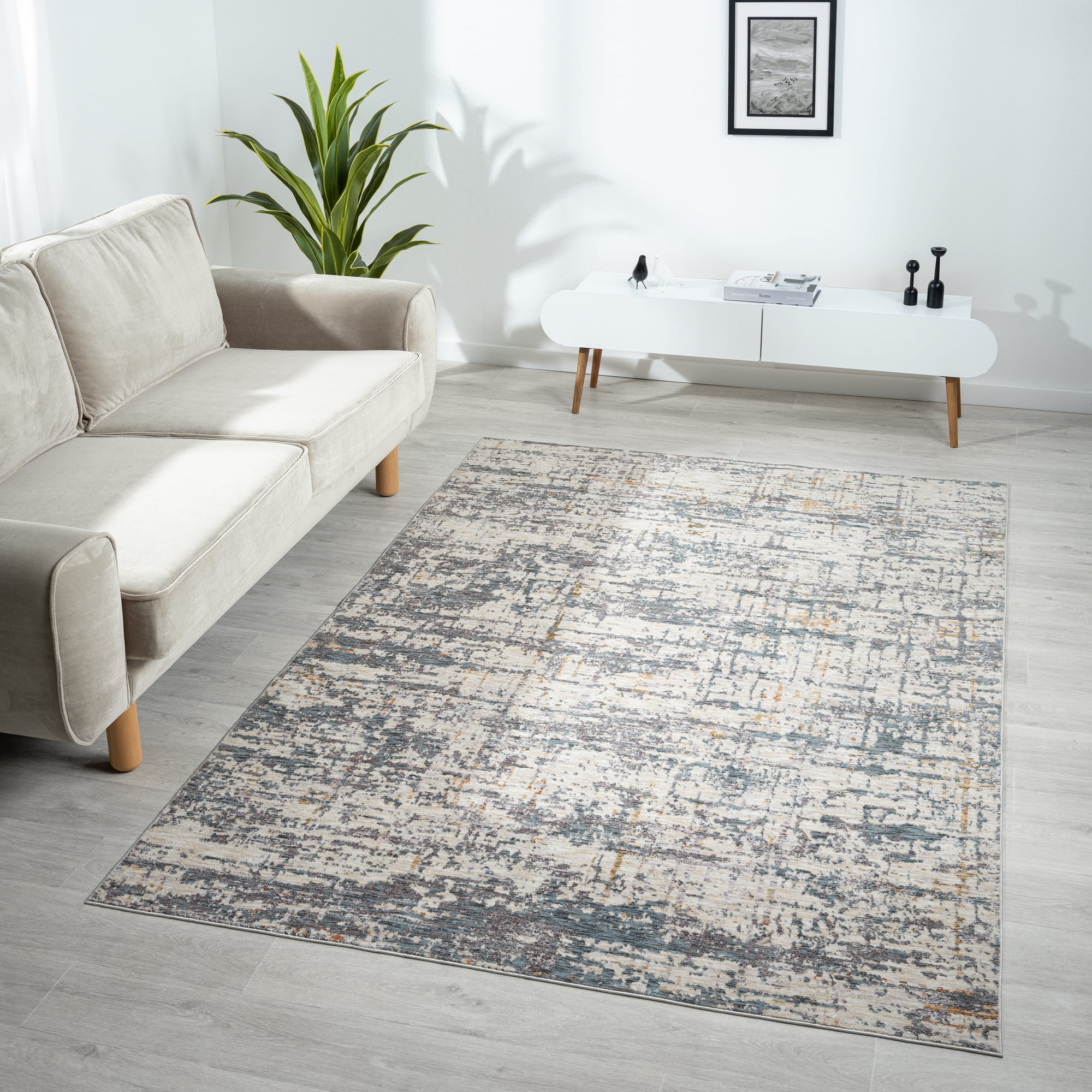 LR Home Alison Ann Abstract Indoor Polyester Area Rug, Blue/Taupe, 2' x 3'