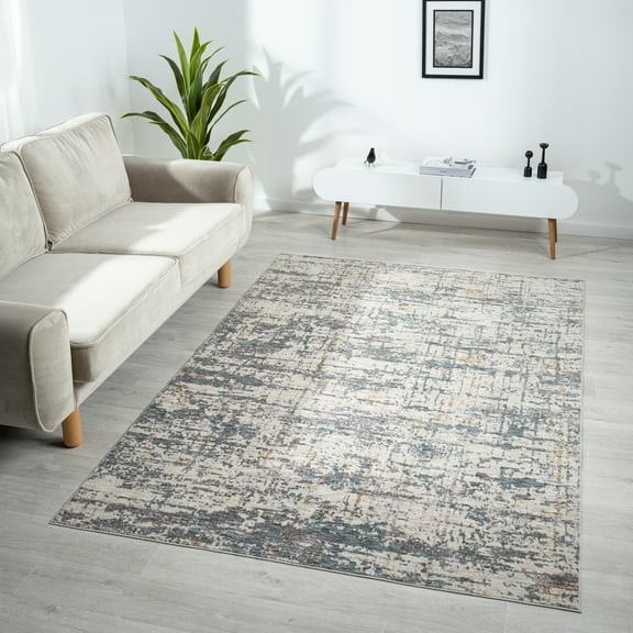 LR Home Alison Ann Abstract Indoor Polyester Area Rug, Blue/Taupe, 2' x 3'