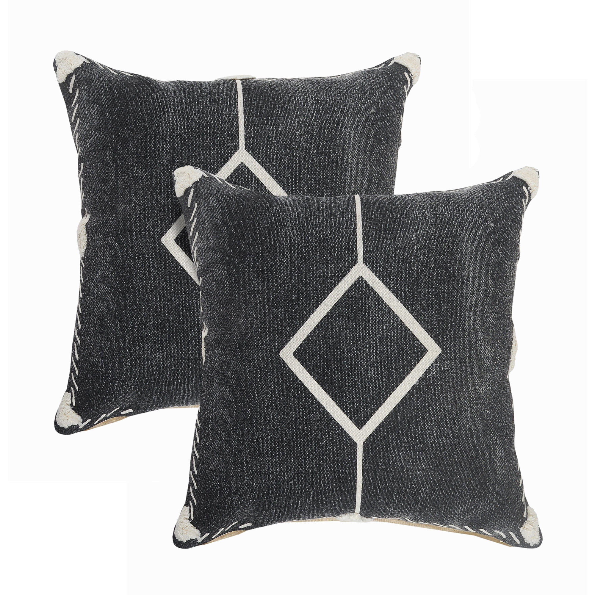 Black and White Geometric Cotton Throw Pillow Set