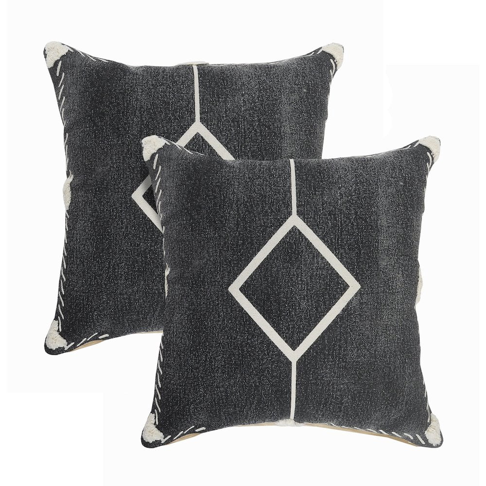 LR Home Avant-garde Cotton Pillow Set of 2 in Black/Cream, 20" x 20"