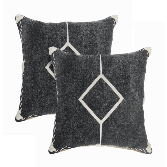 LR Home Avant-garde Cotton Pillow Set of 2 in Black/Cream, 20" x 20"
