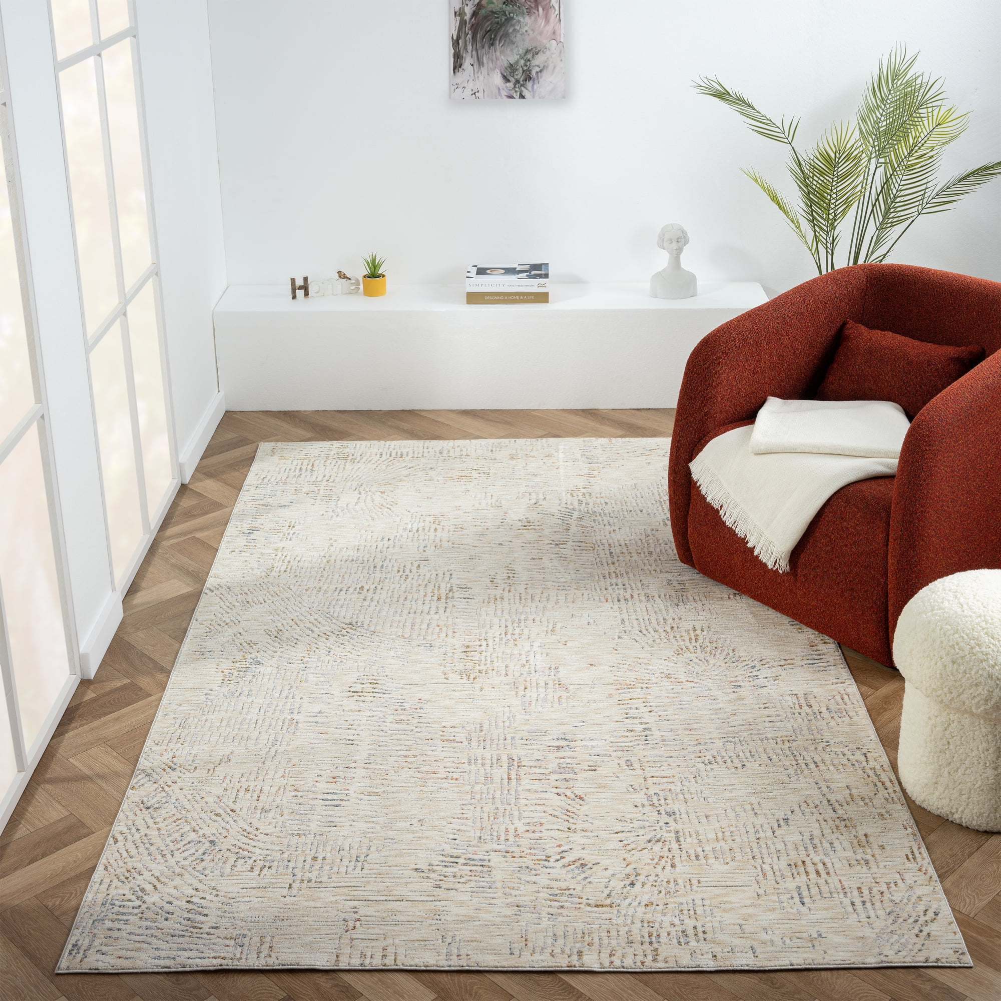 LR Home Alison Mara Abstract Indoor Polyester Area Rug, Light Gray/Ivory, 2'6" x 8'
