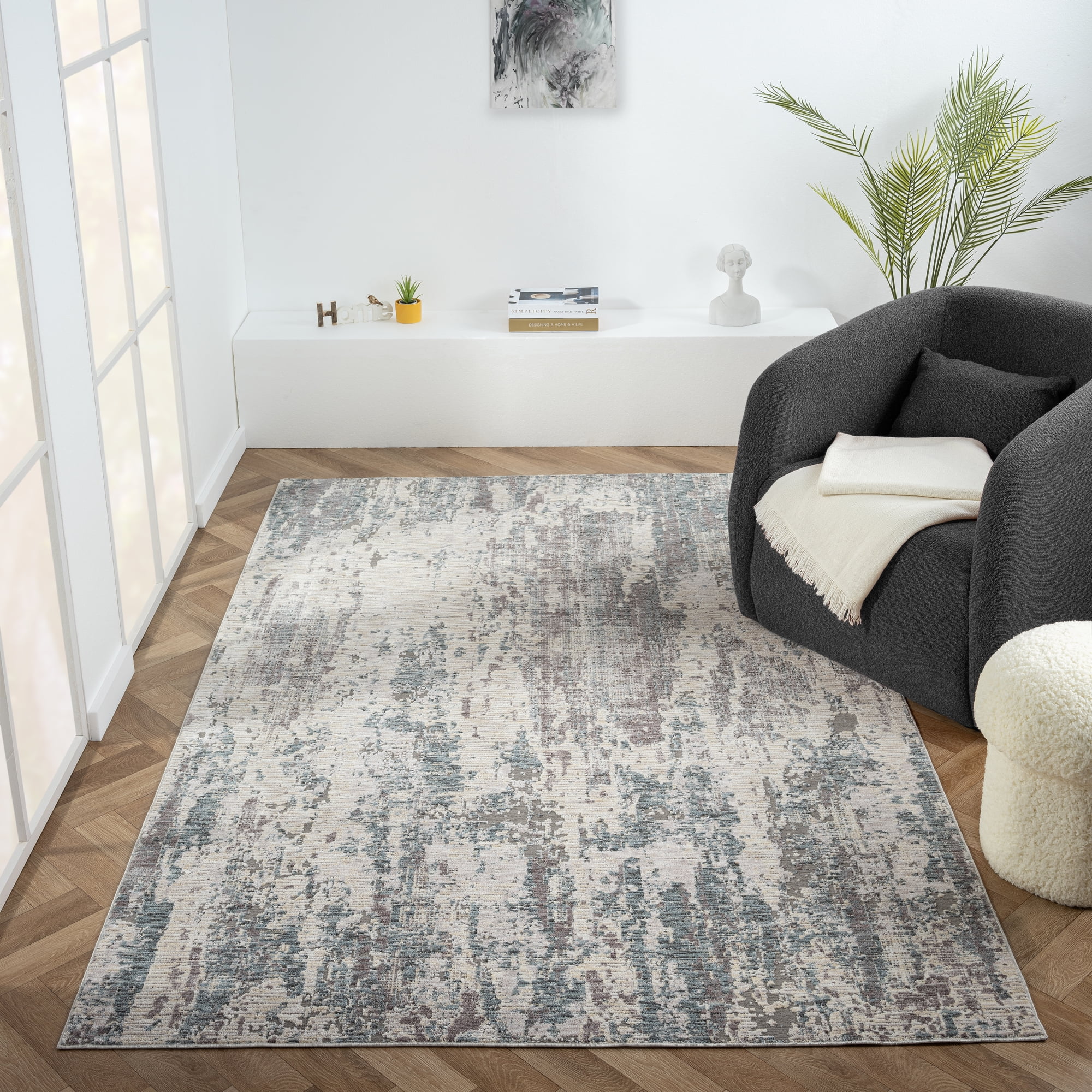 LR Home Alison Ray Abstract Indoor Polyester Area Rug, Gray/Blue, 10' x 14'