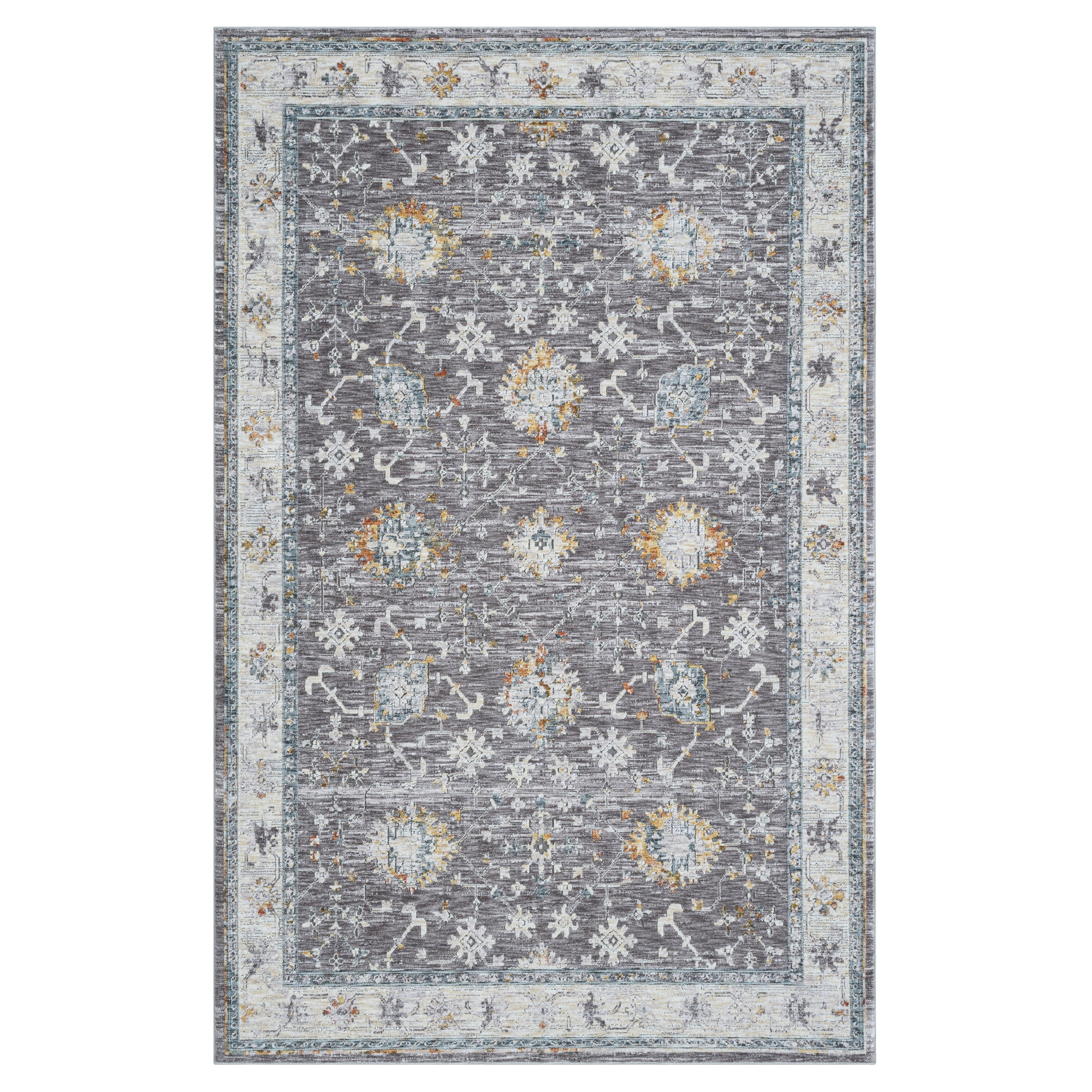 Harlow Hill Alison Sunny Bordered Floral Indoor Polyester Area Rug, Light Gray/Blue, 10' x 14'