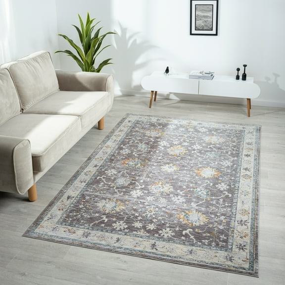 LR Home Alison Sunny Bordered Floral Indoor Polyester Area Rug, Gray/Blue, 2' x 3'
