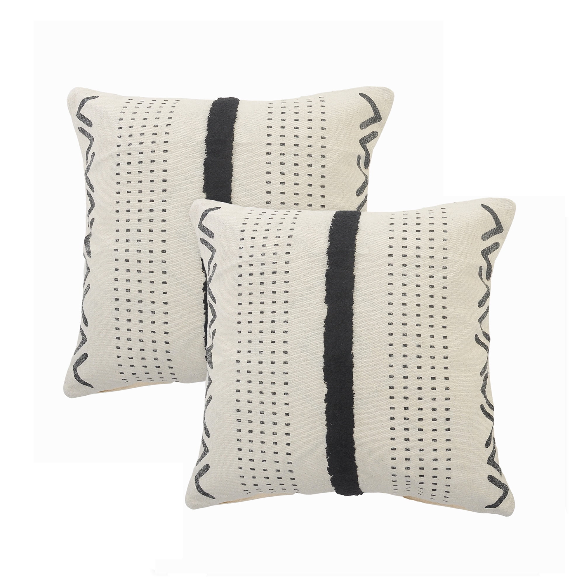 LR Home Alison Tribal Contemporary Cotton Throw Pillows, Natural/Black, 20" x 20", Set of 2