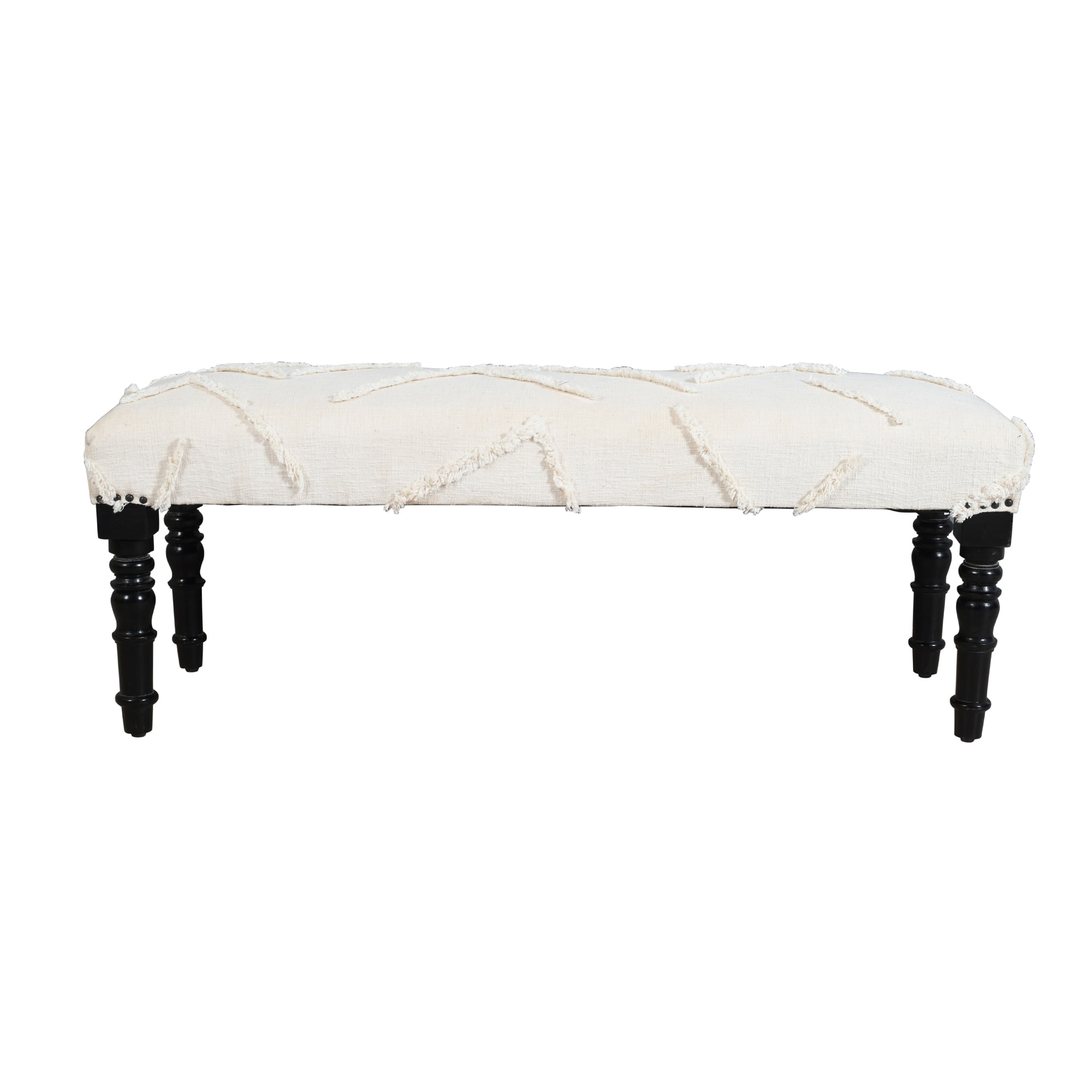 Elegant Cream Tufted Cotton Bench with Wooden Legs, 47"