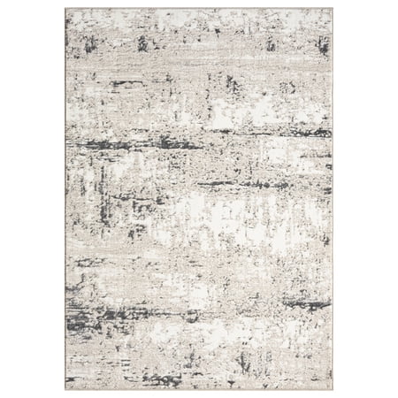 Laddha Home Designs 2' x 3' Distressed Abstract Area Throw Rug - Crema and Gray