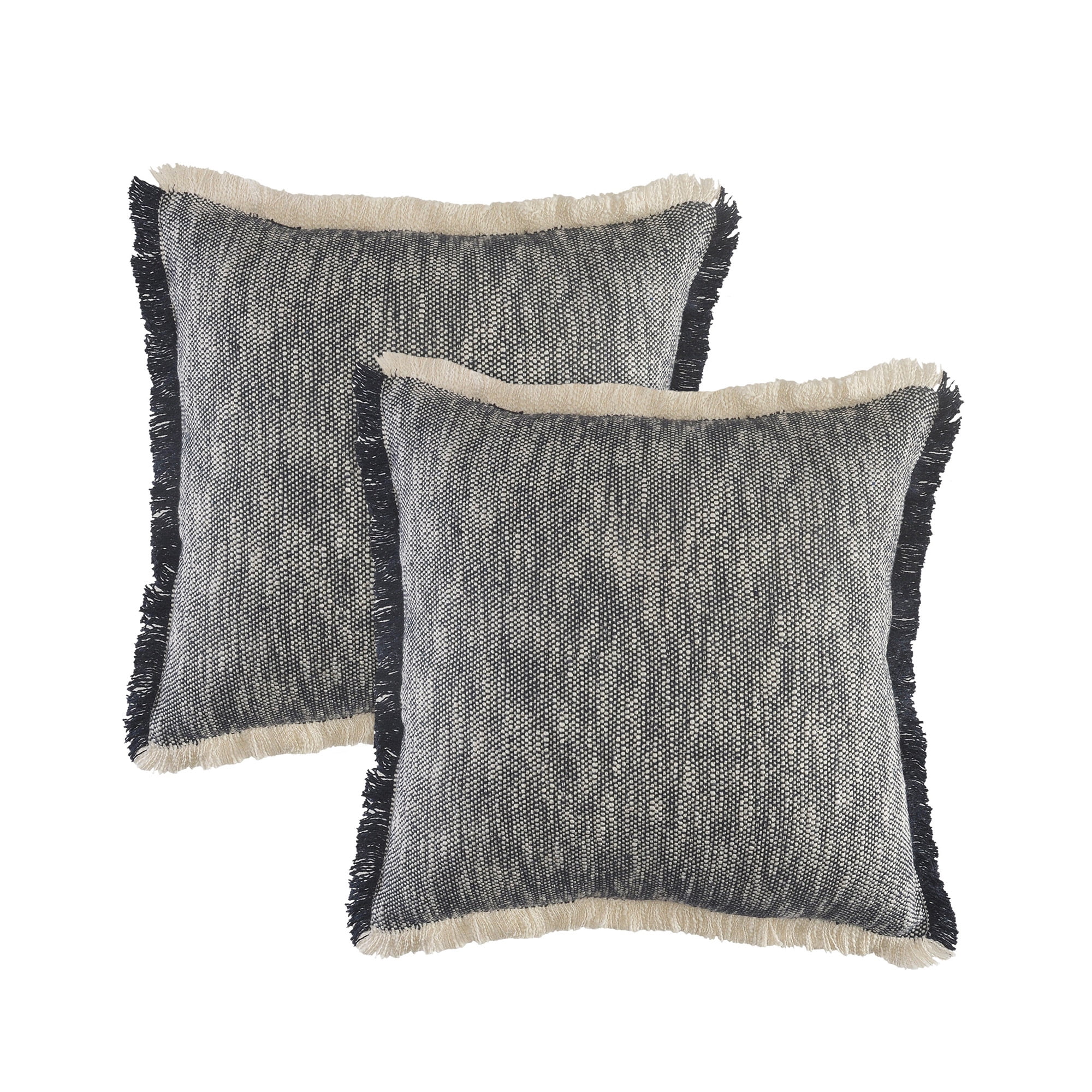 Insignia Blue Cotton Fringed Square Throw Pillows, Set of 2