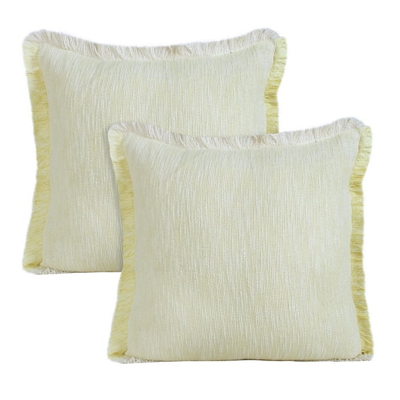 LR Home Bennett Set of 2 Fringed 20" x 20" Lemonade Cotton Adult Decorative Throw Pillows