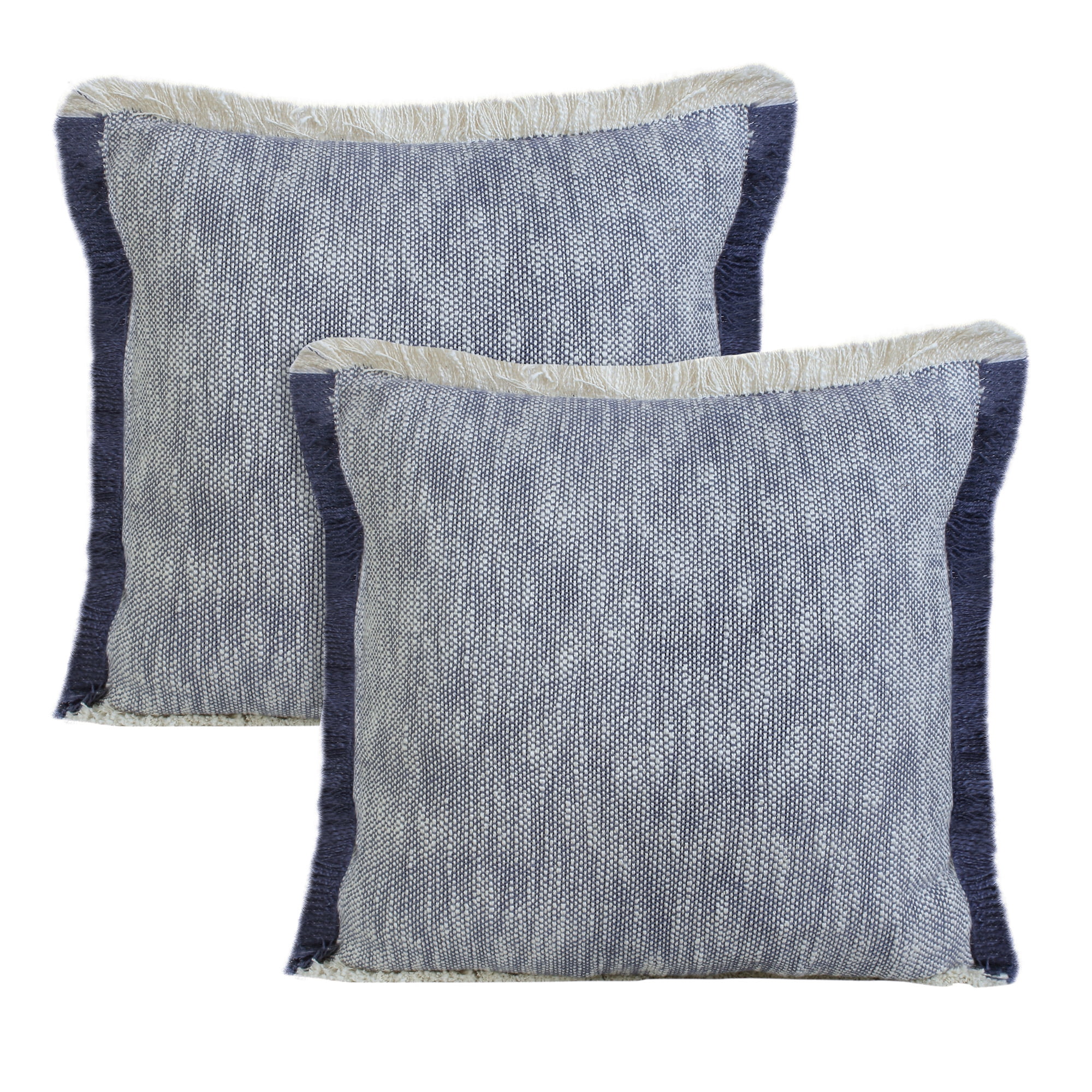LR Home Bennett Set of 2 Fringed 20" x 20" Navy Cotton Adult Decorative Throw Pillows