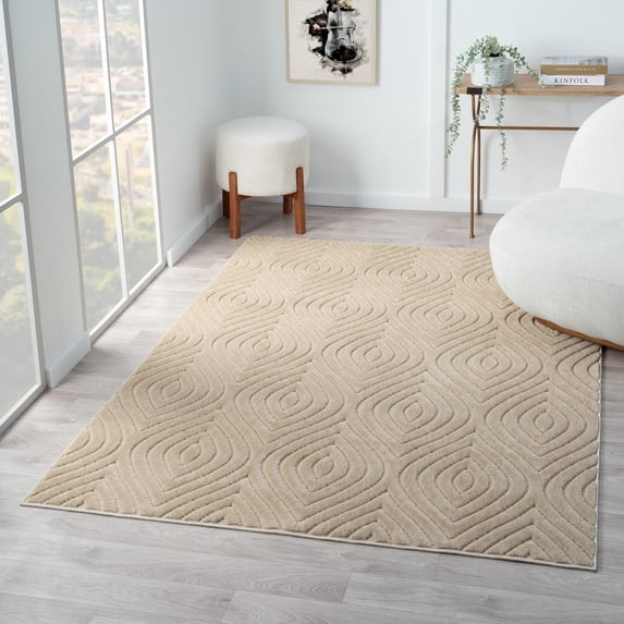 Laddha Home Designs 5' x 7' Geometric Trellis Indoor Outdoor Area Throw Rug - Beige
