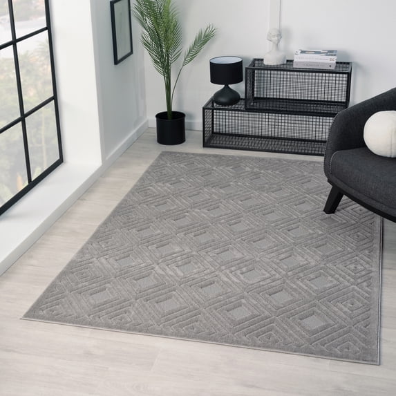 Laddha Home Designs 5' x 7' Geometric Diamond Indoor Outdoor Area Throw Rug - Gray