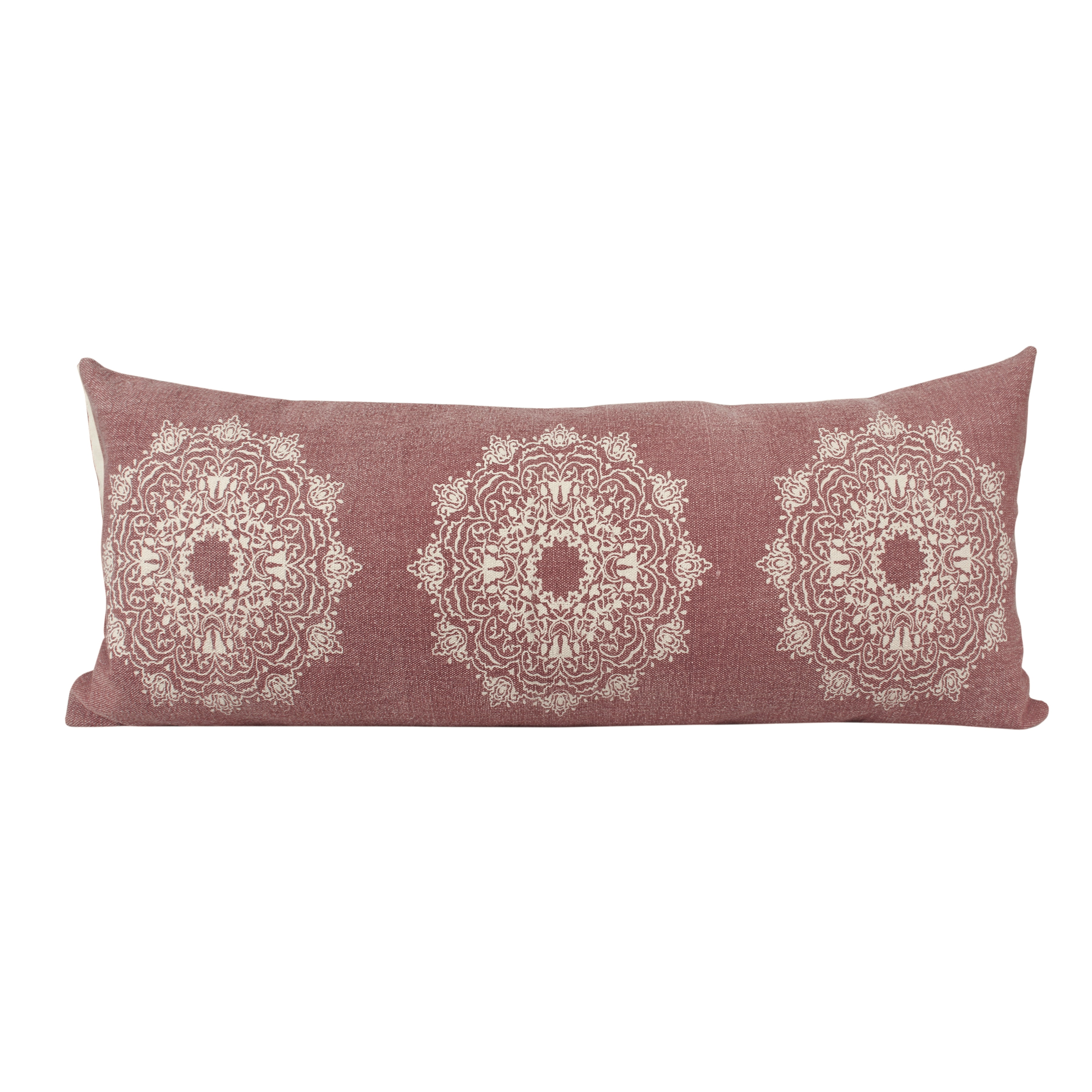 LR Home Ava 14" x 36" Rose/White Medallion Cotton Adult Decorative Throw Pillow Cover