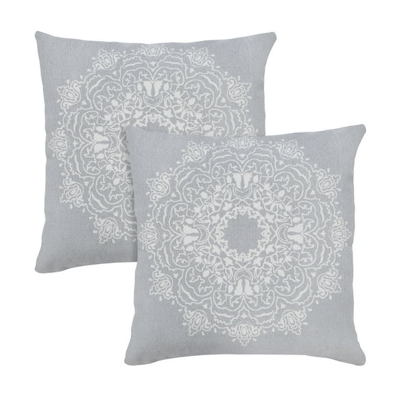 LR Home Ava Set of 2 20" x 20" Gray/White Medallion Cotton Adult Decorative Throw Pillow Set
