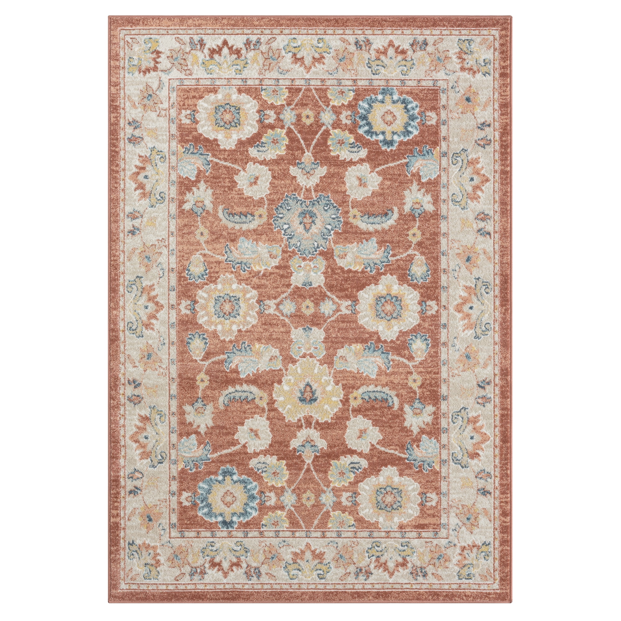LR Home Avette Lyn Traditional Bordered Indoor Performance Accent Rug, Red/Blue, 3'11"x6'