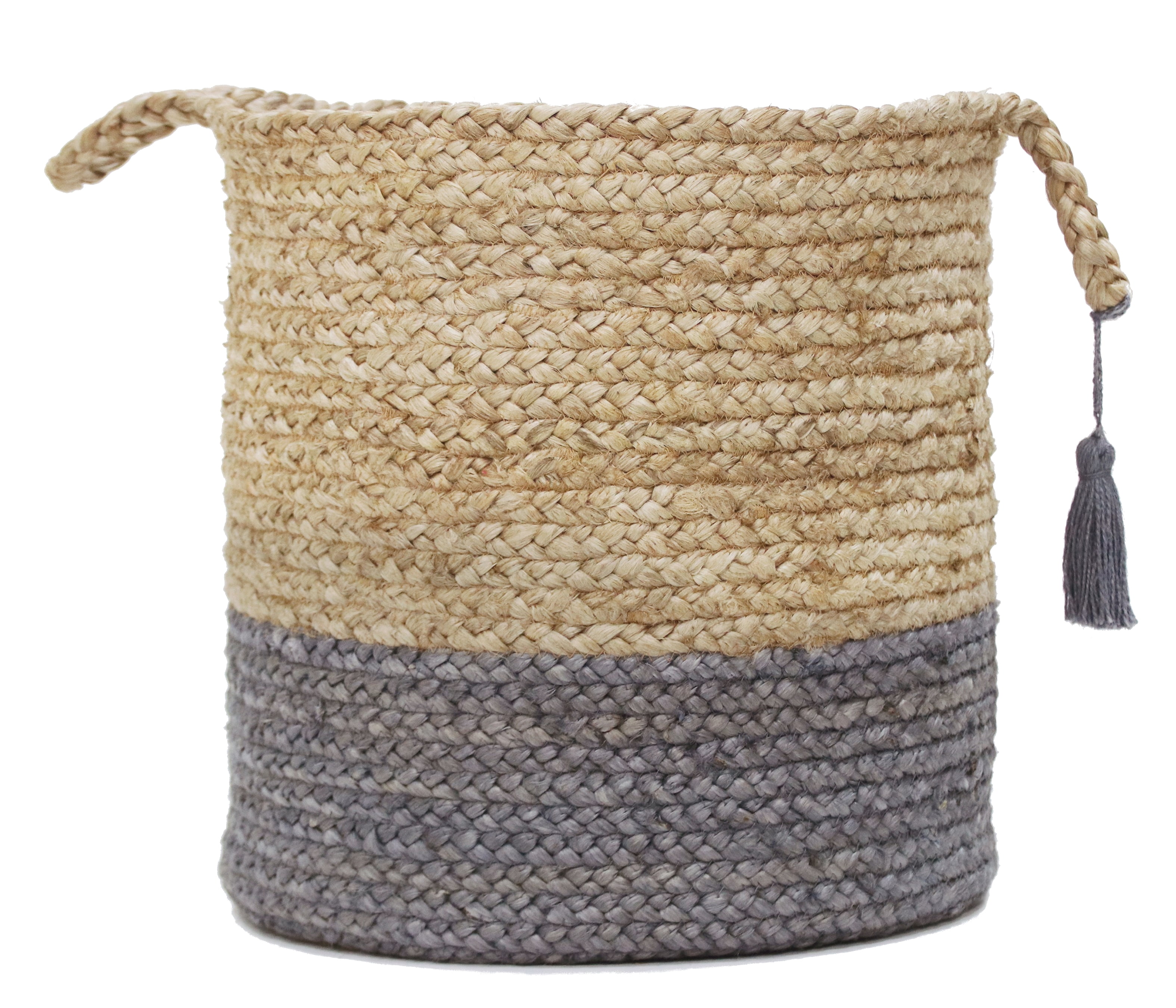 Handmade Natural Jute Round Storage Basket with Handles