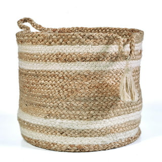  Mkono Woven Storage Basket Decorative Rope Basket Wooden Bead  Decoration for Blankets,Toys,Clothes,Shoes,Plant Organizer Bin with Handles  Living Room Home Decor, Jute, 16 W × 13.8L : Home & Kitchen