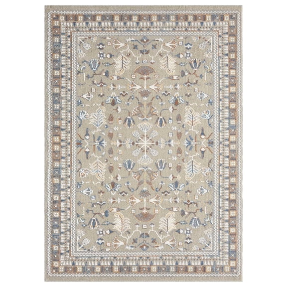 LR Home Beige/Rust Modern Geometric Performance Washable Indoor Area Rug