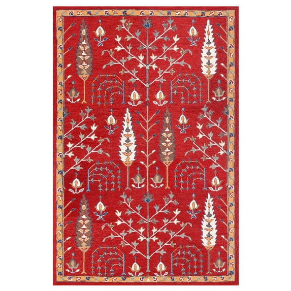 LR Home Bella Alice Red/Blue Transitional Floral Wool Area Rug, 5' x 7'9"