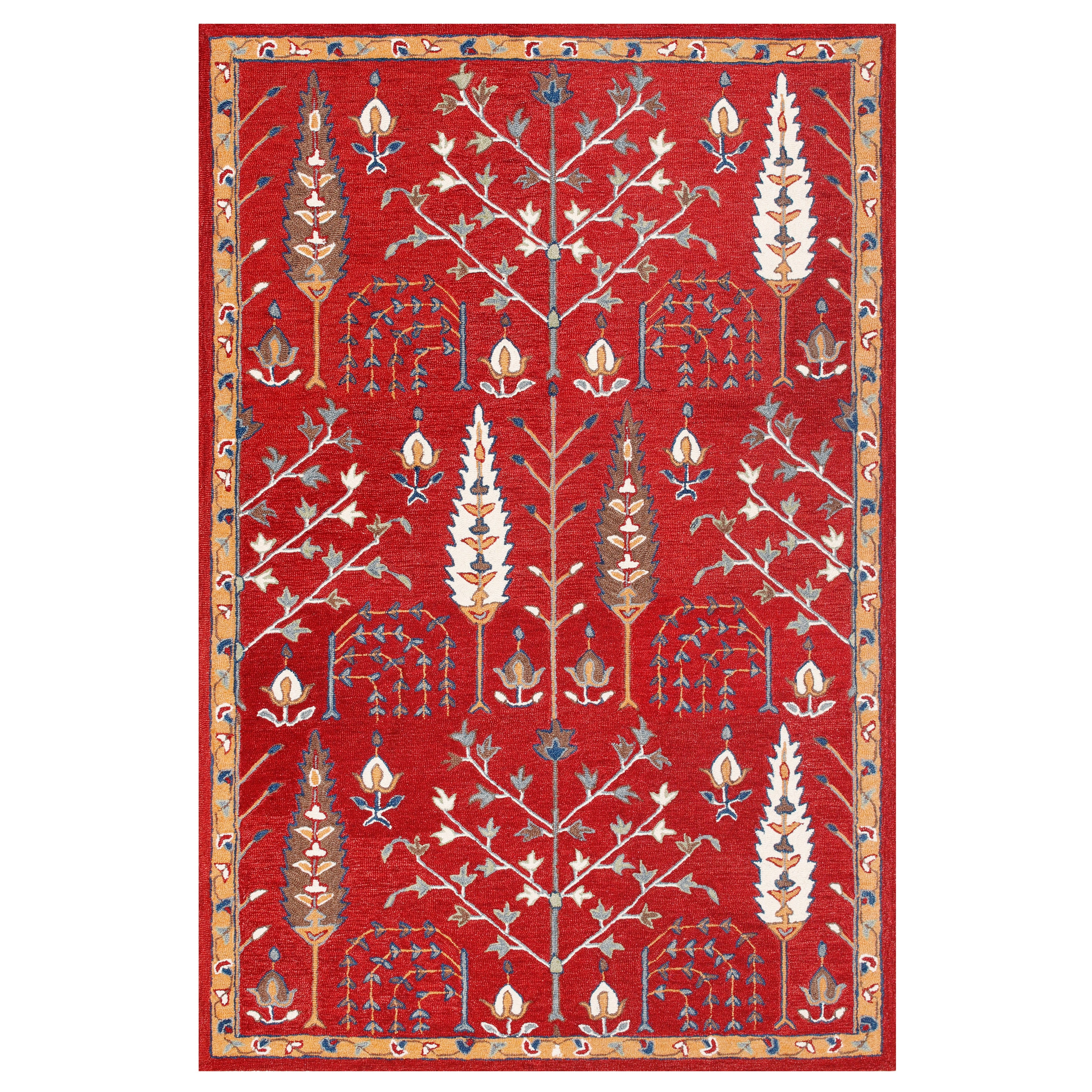 LR Home Bella Alice Red/Blue Transitional Floral Wool Area Rug, 9' x 12'