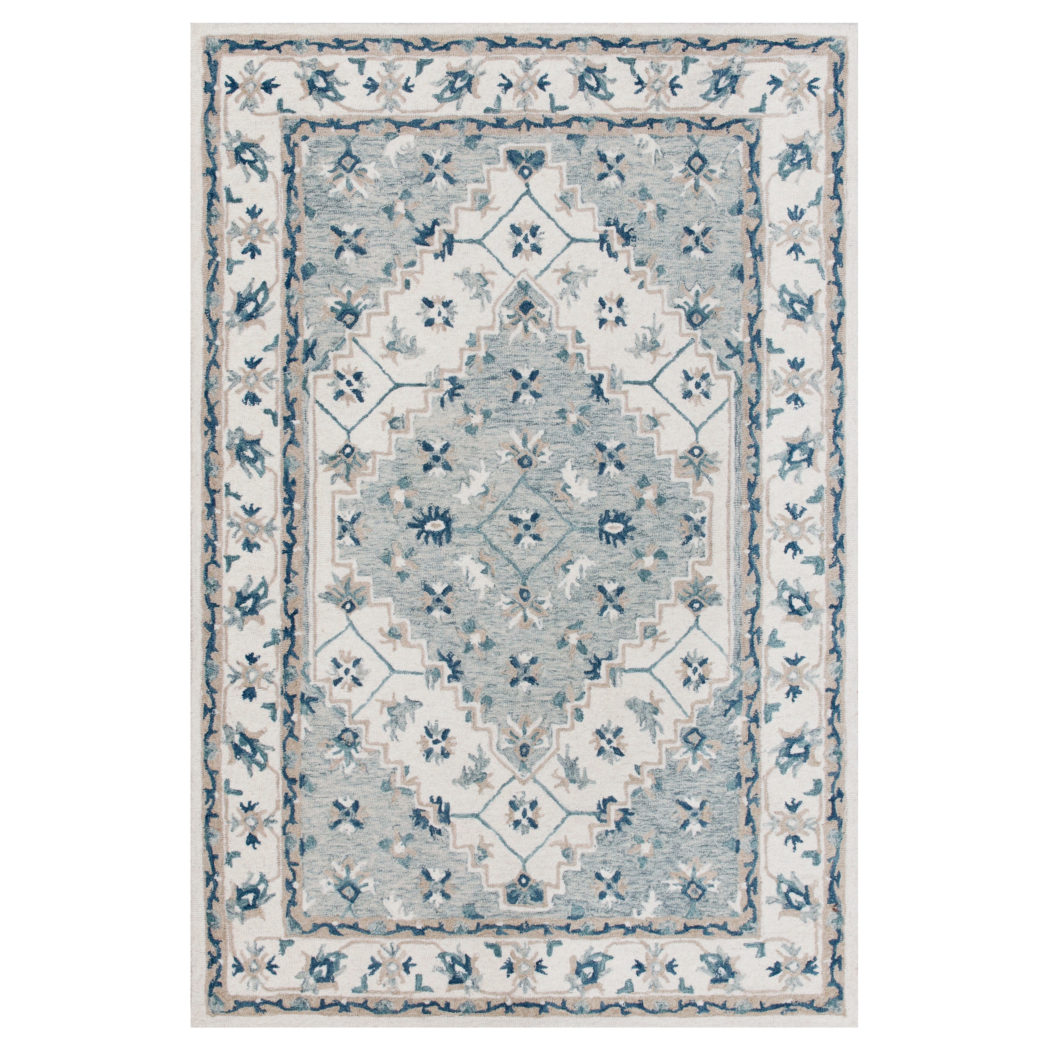 LR Home Bella Rose Gray/Ivory Traditional Floral Wool Area Rug, 9' x 12'