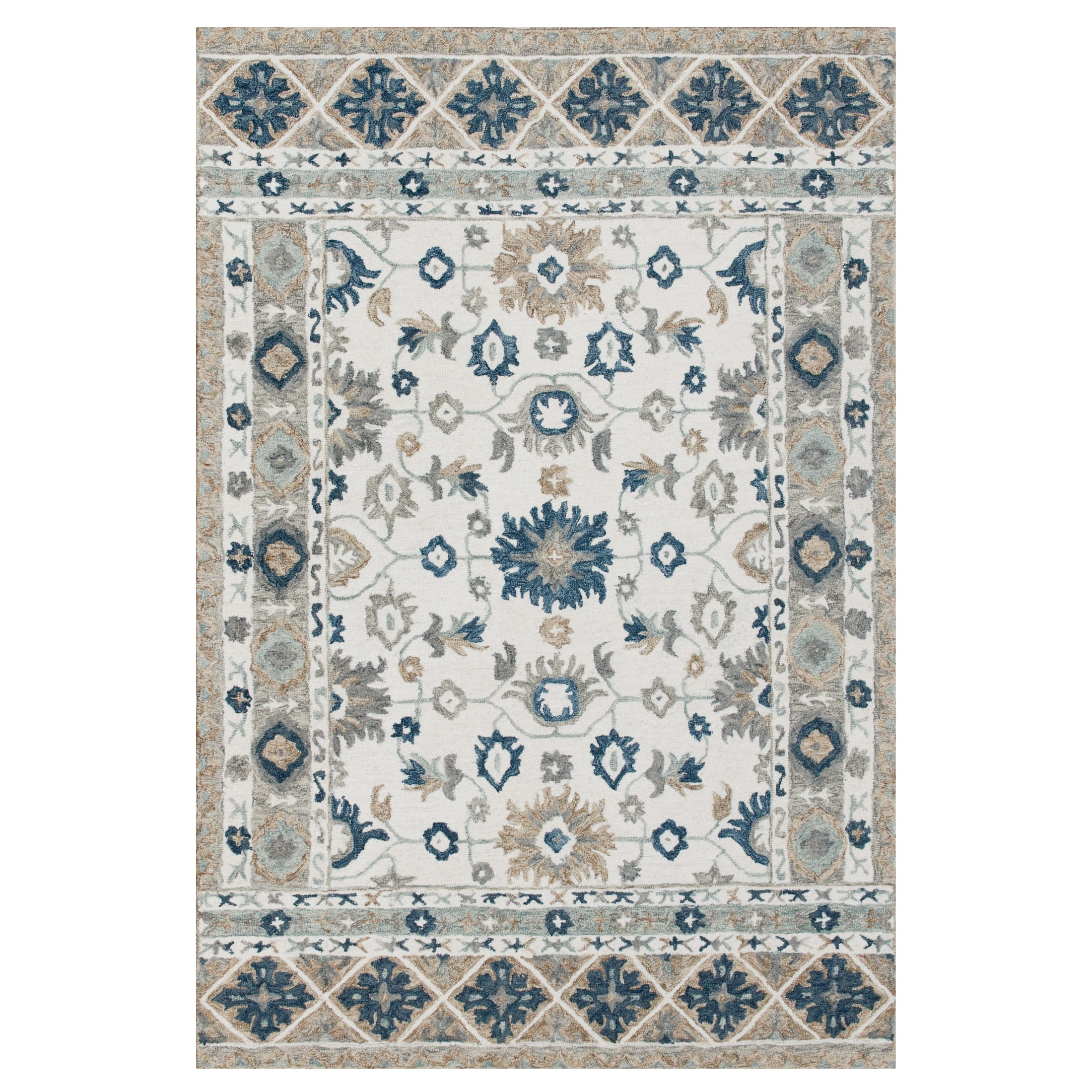 LR Home Bella Therese Gray/Blue Bohemian Floral Wool Area Rug, 9' x 12'