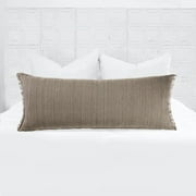 LR Home Bennett 14" x 36" Tan Fringed Linen Blend Adult Decorative Lumbar Throw Pillow