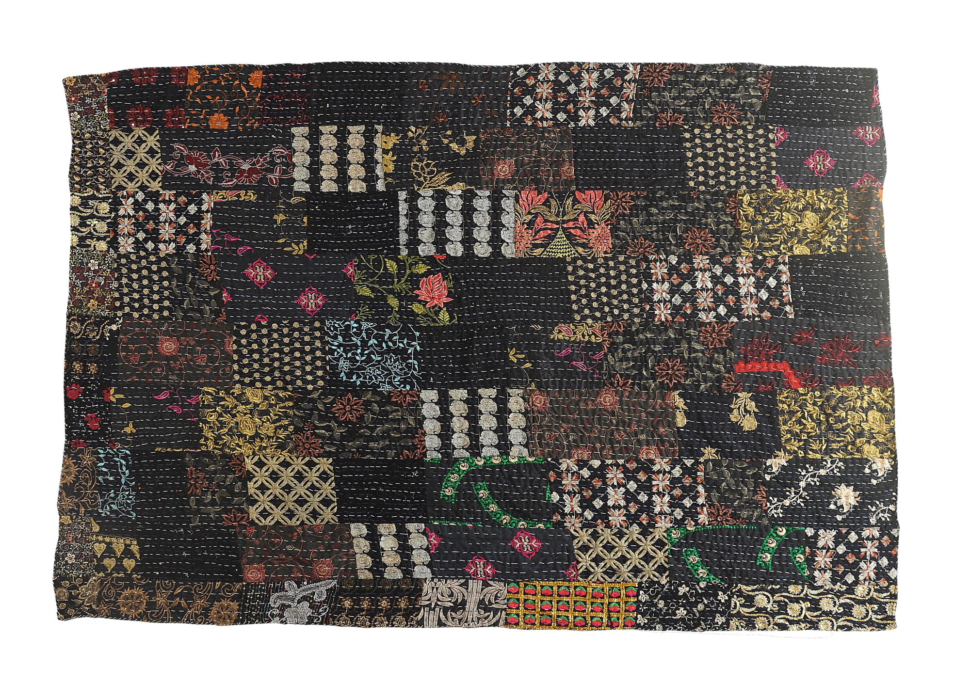 LR Home Black Patchwork Quilt Adult Cotton Throw Blanket, 50" x 70"