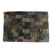LR Home Black Patchwork Quilt Adult Cotton Throw Blanket, 50" x 70"