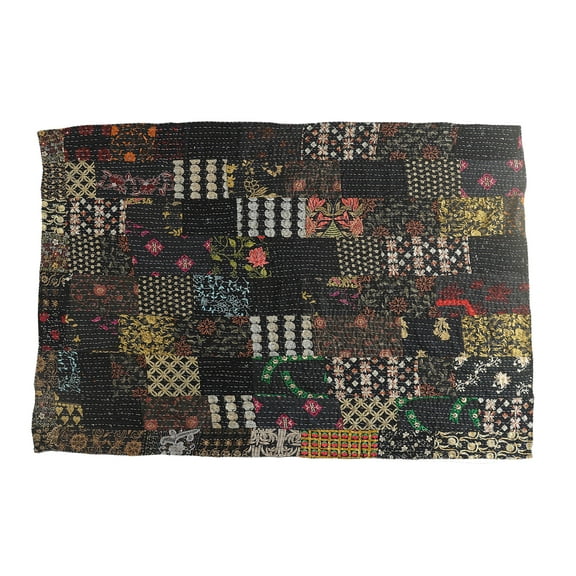 LR Home Black Patchwork Quilt Adult Cotton Throw Blanket, 50" x 70"
