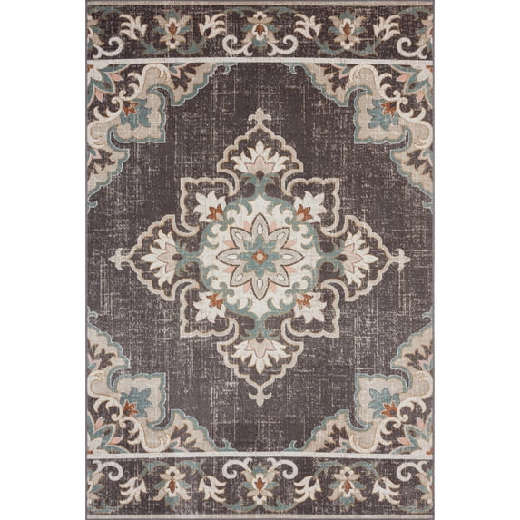 LR Home Blake 5'3" x 7'10" Brown/Beige Mandala Durable Performance Indoor/Outdoor Area Rug
