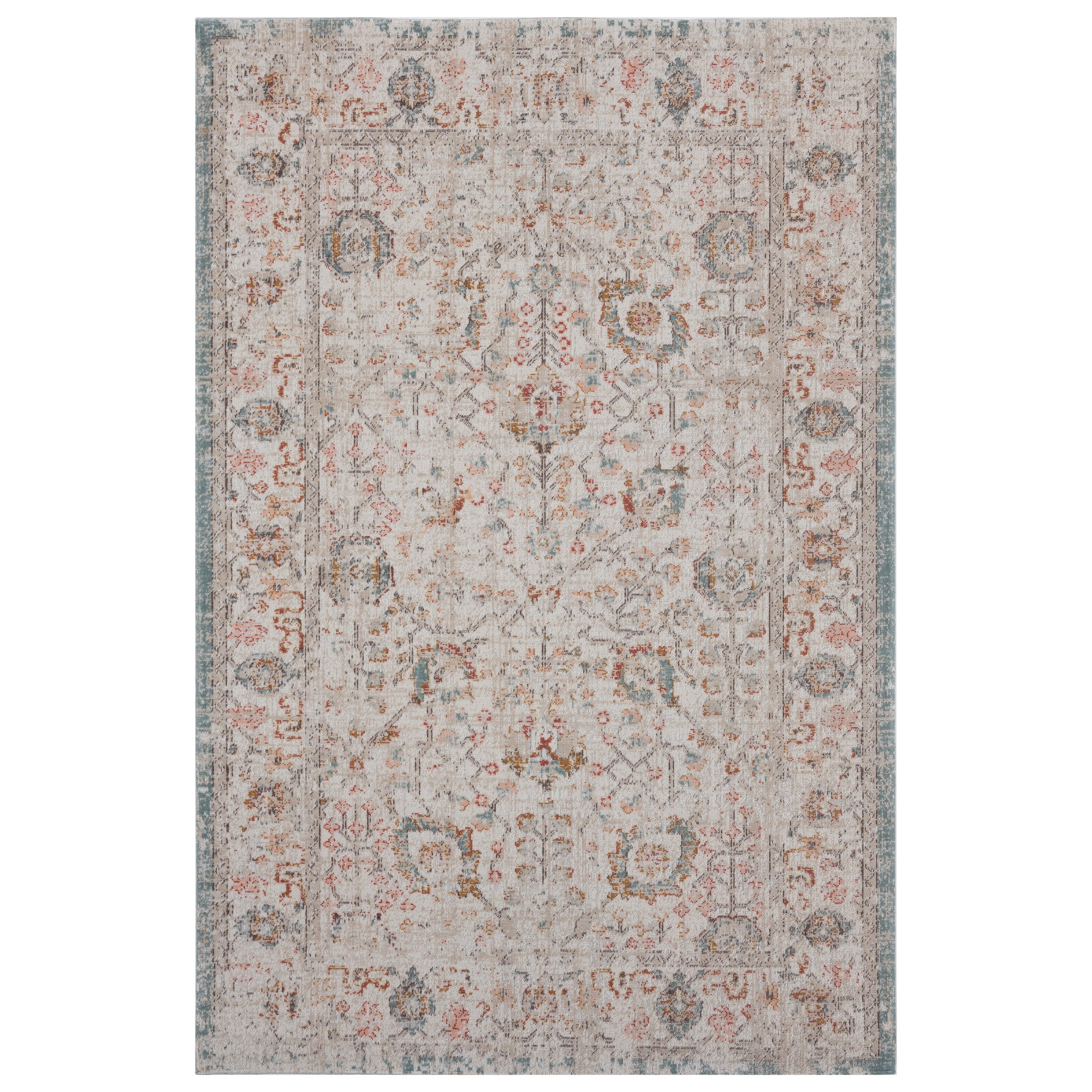 LR Home Blake 9' x 12' Beige/Blue Traditional Durable Performance Indoor/Outdoor Area Rug