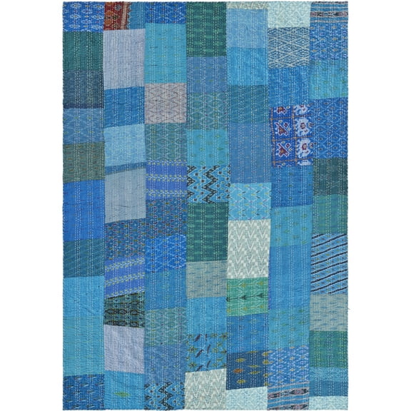LR Home Blue Patchwork Quilt Cotton Throw Blanket, 50" x 70"